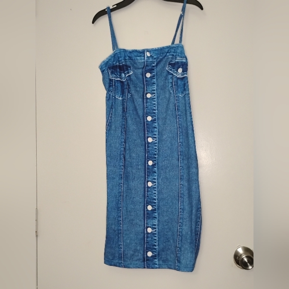 Sleek Blue Fake Button-Up Mini Dress - Picture 7 of 8
